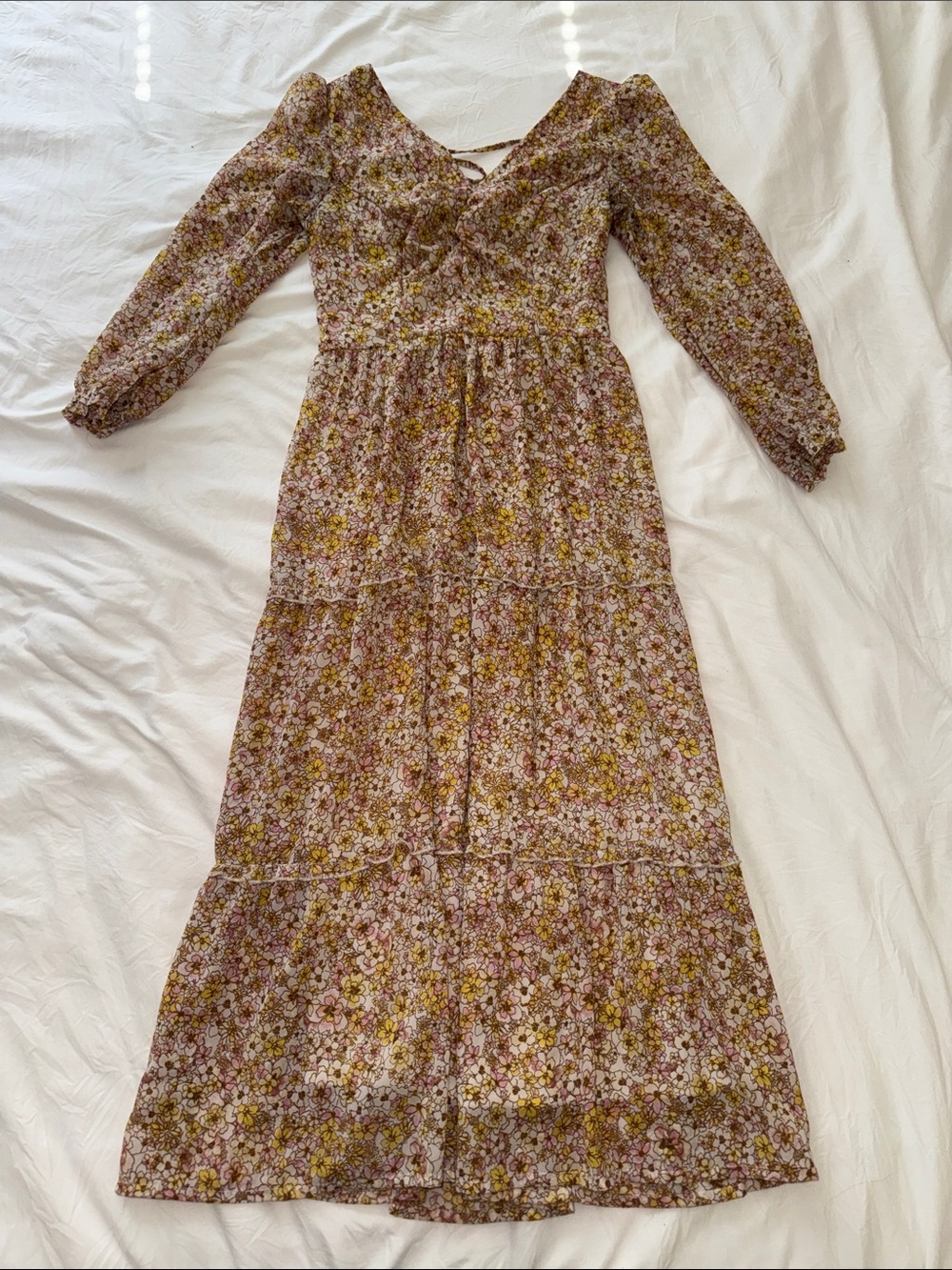 Sincerely Jules Mauve and Yellow Floral Tiered Maxi Dress